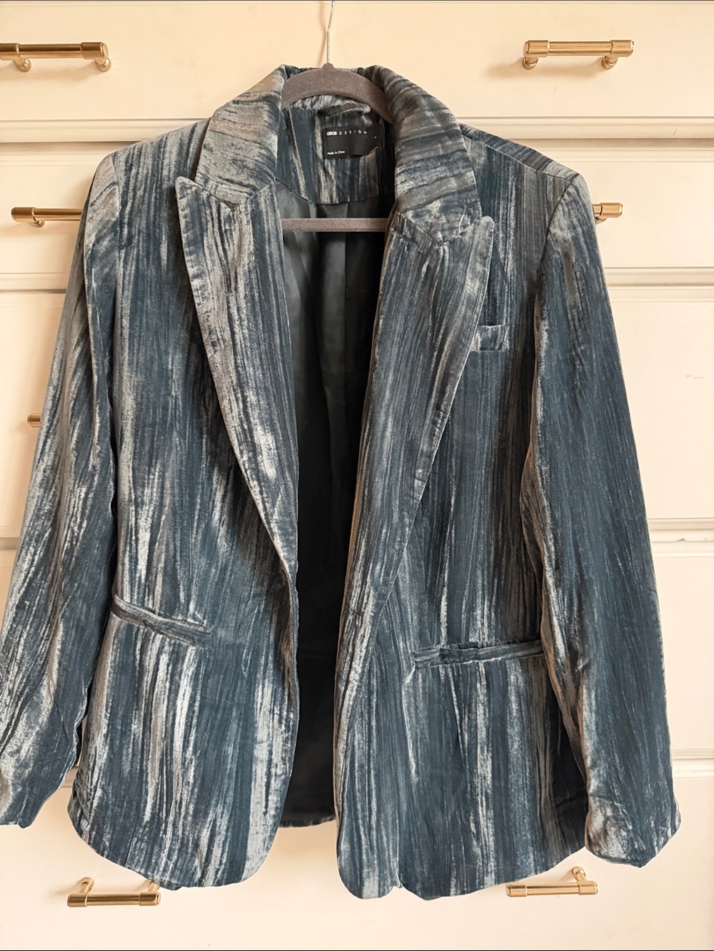 ASOS Blue and Silver Velvet Stripe Blazer